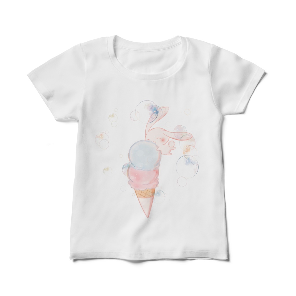 アイスクリームとうさぎ レディースTシャツ