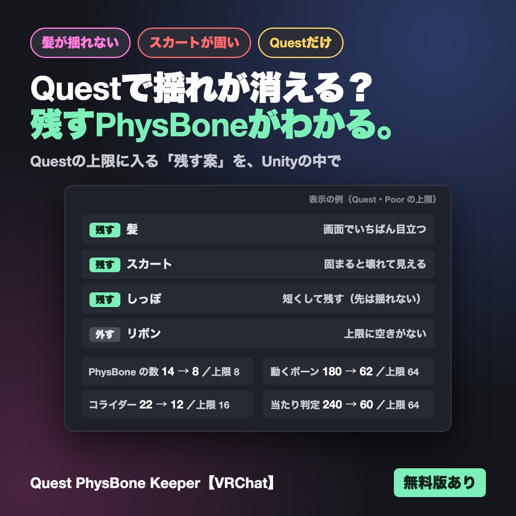 【無料版あり】Questで揺れが消える問題に｜残すPhysBoneをおすすめ Quest PhysBone Keeper【VRChat】