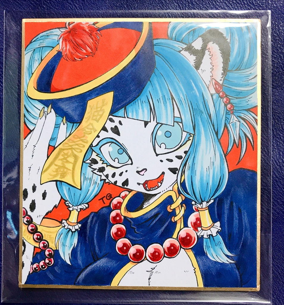 ミニ色紙/猫科JK：雪猫