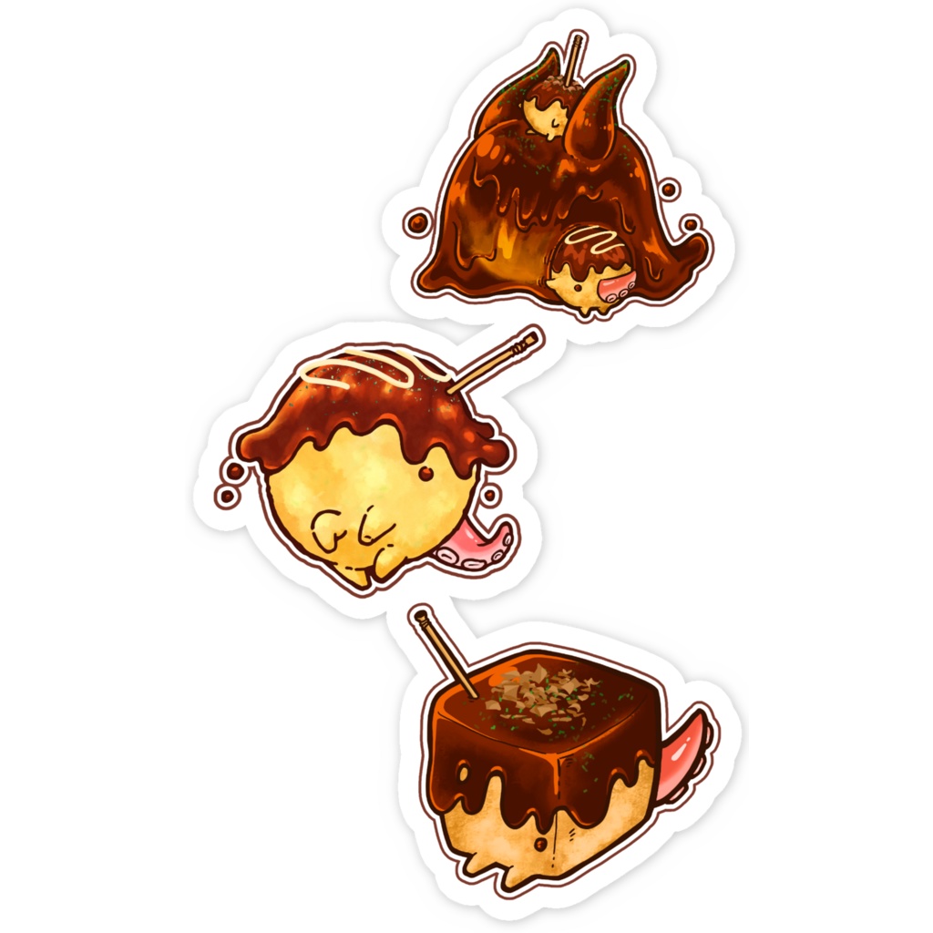 【新作】たこ焼き3連スマホステッカー