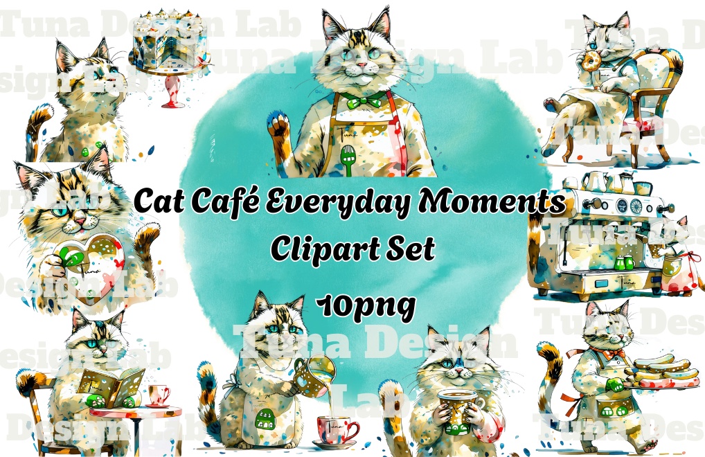 Cat Café Everyday Moments – Clipart 10 Set