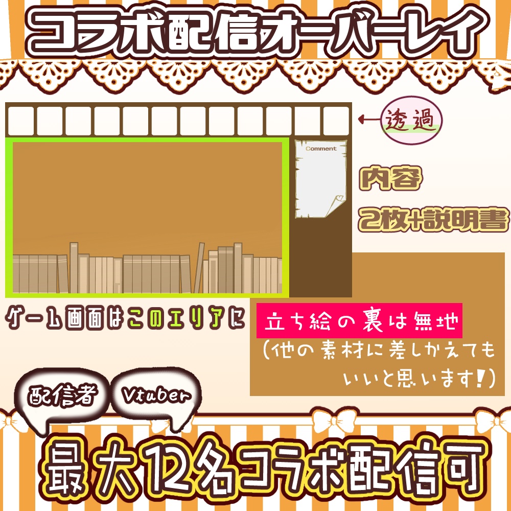 【配信者向け】最大12人 コラボ配信 オーバーレイ【レトロブラウン】