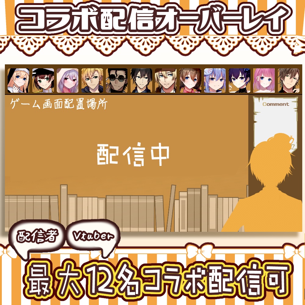 【配信者向け】最大12人 コラボ配信 オーバーレイ【レトロブラウン】