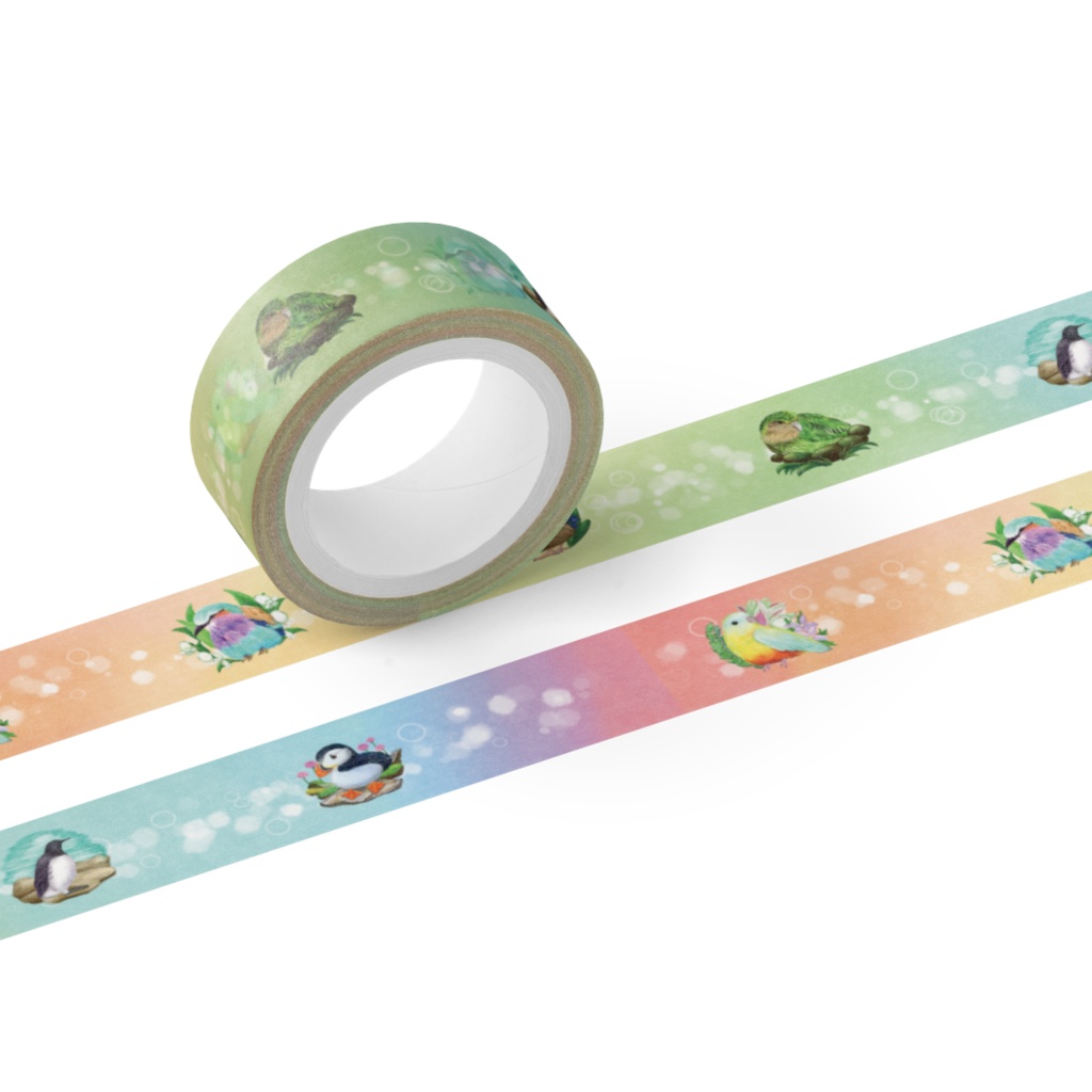鳥柄マスキングテープ　パステルレインボー