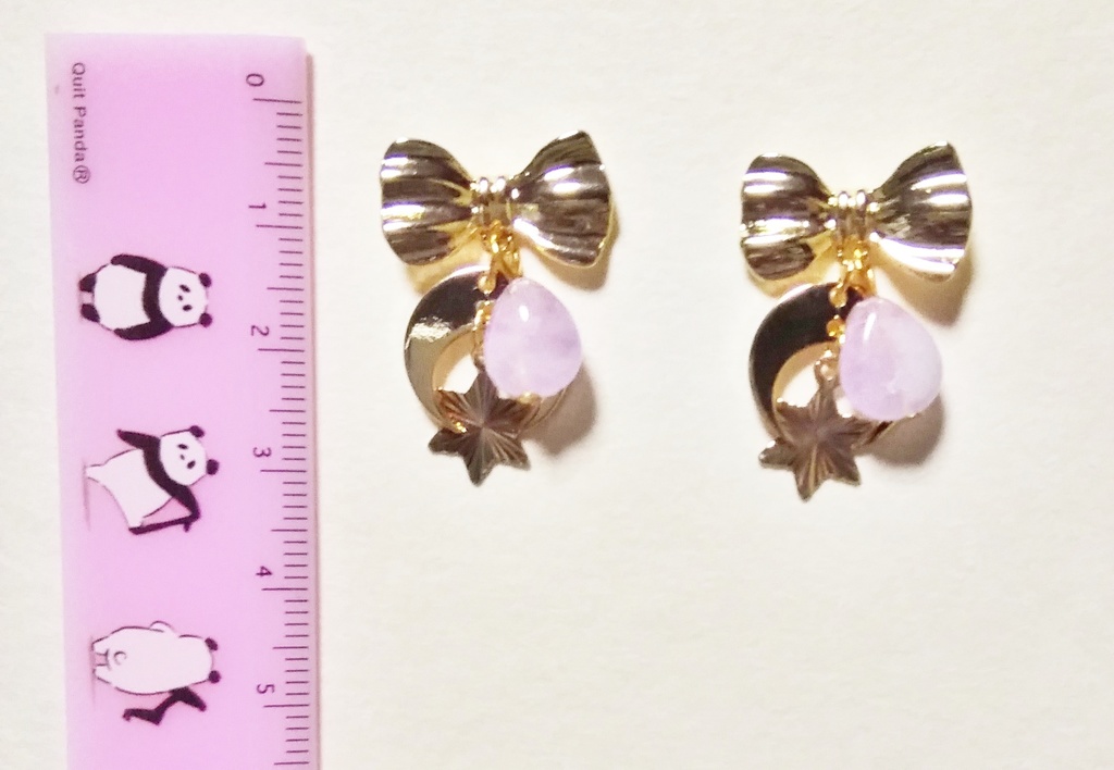 ラベンダーアメジストとリボンとお星さまのピアス