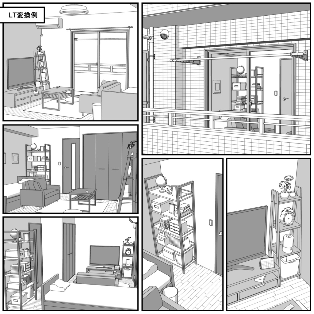 マンション一室 1K 8畳【クリスタ用素材】
