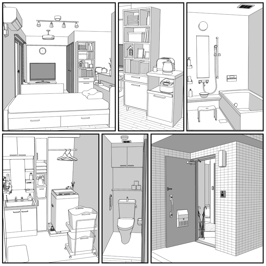 マンション一室 1R 10畳【クリスタ用素材】