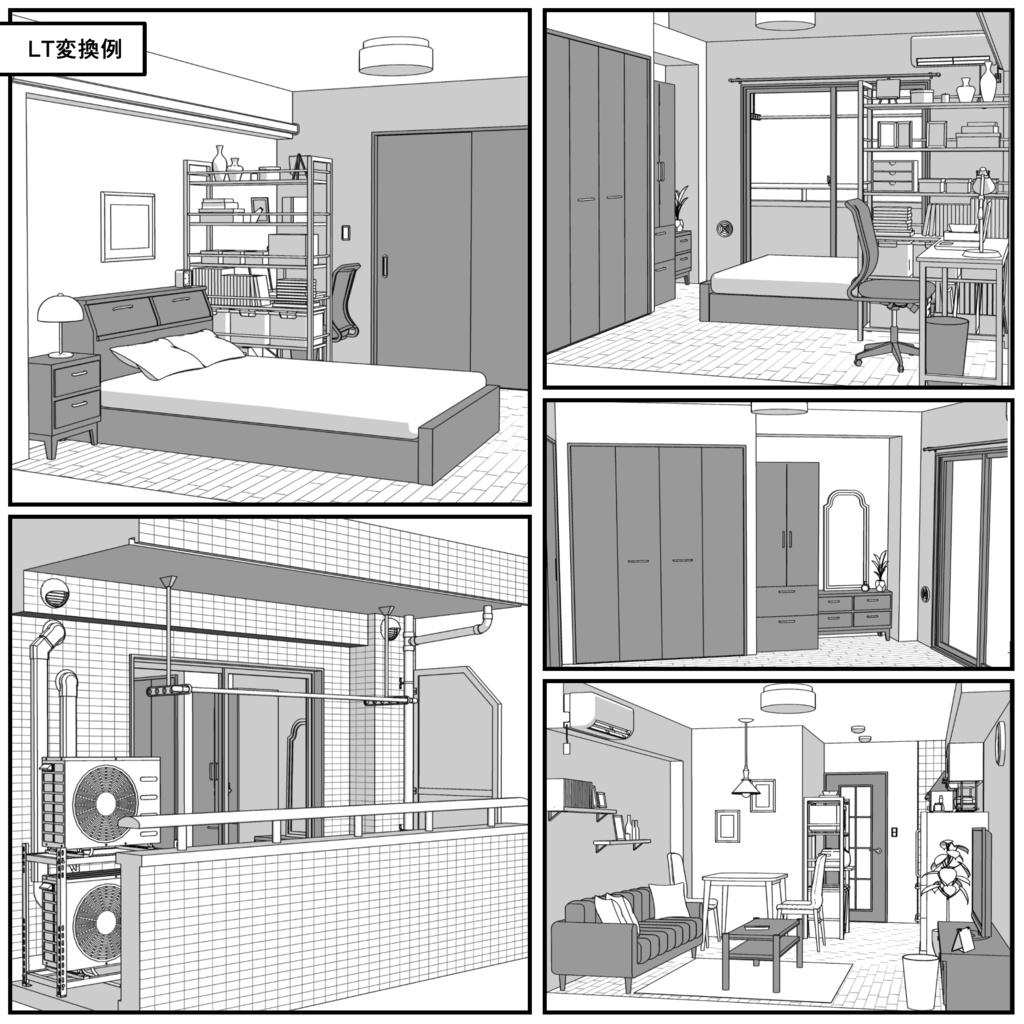 マンション一室 1LDK_10+8畳【クリスタ用素材】