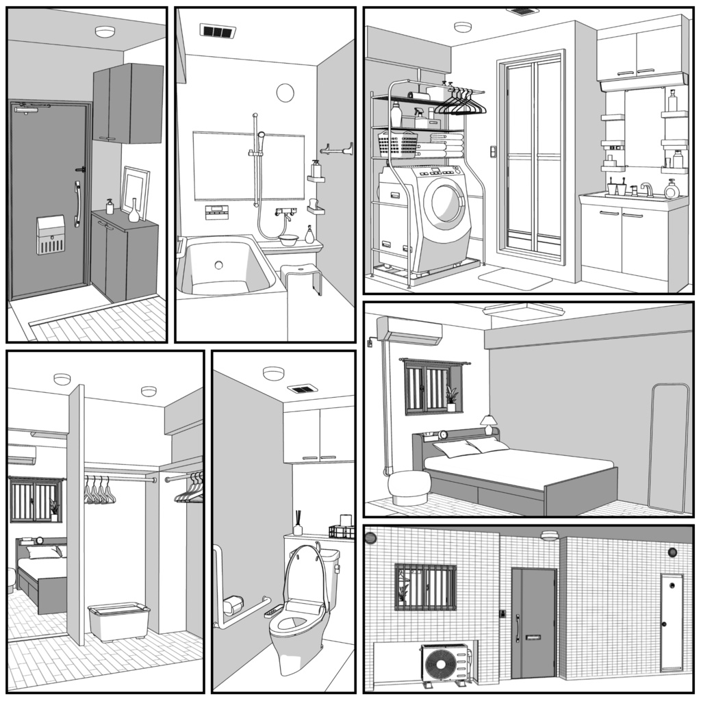 マンション一室 1LDK_18+4.5畳【クリスタ用素材】