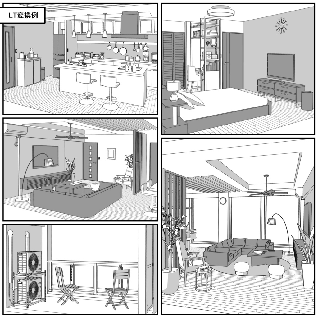 マンション一室 1LDK_24+10畳【クリスタ用素材】