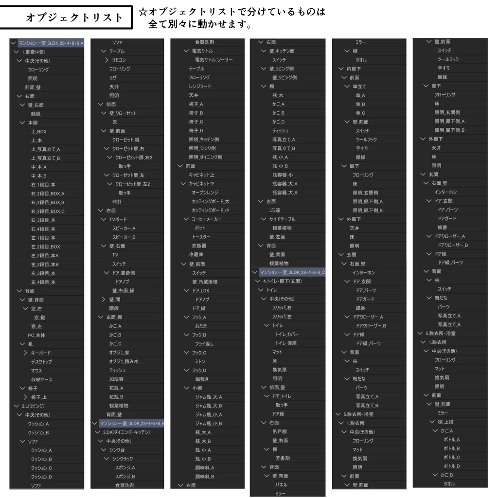 マンション一室 3LDK_28+4+8+8畳【クリスタ用素材】