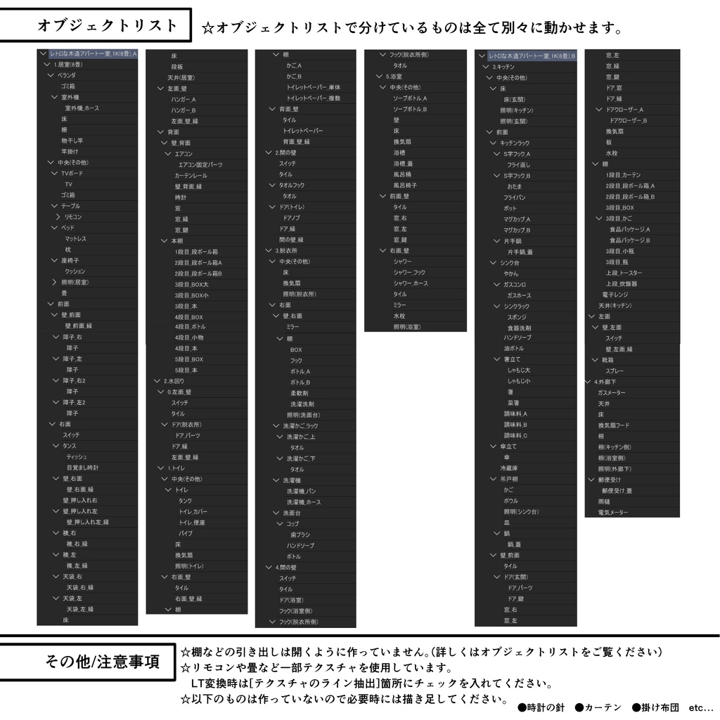 レトロな木造アパート一室_1K(6畳)【クリスタ用素材】