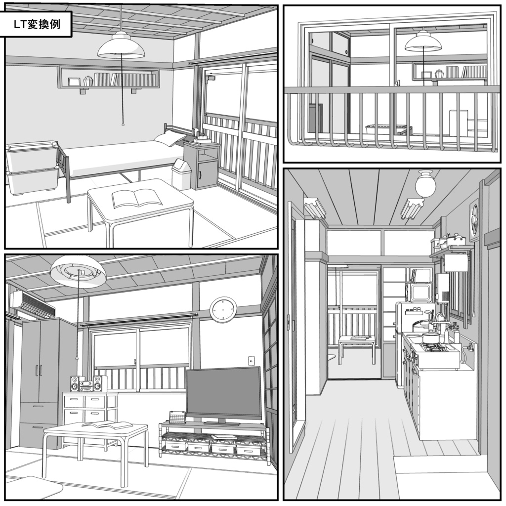 レトロな木造アパート一室_1K(8畳)【クリスタ用素材】