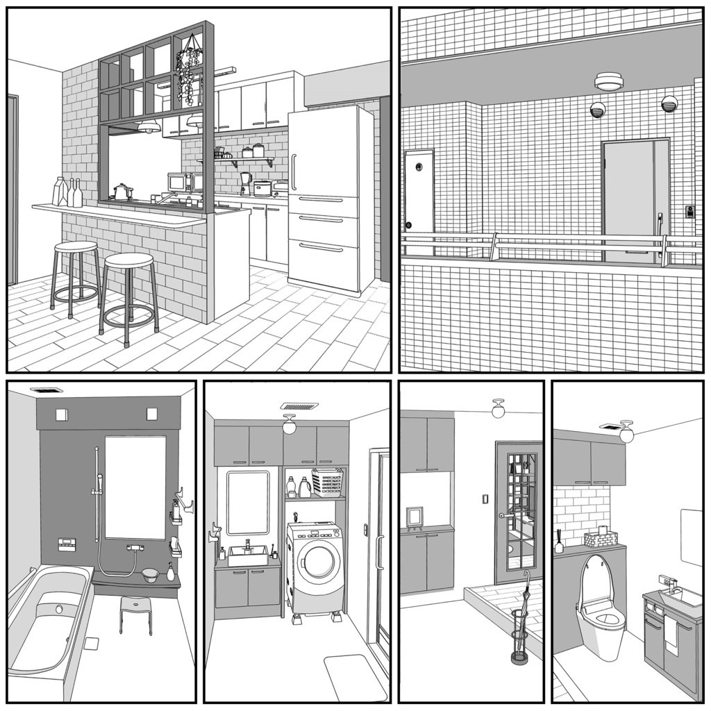 マンション一室 1R 20畳【クリスタ用素材】