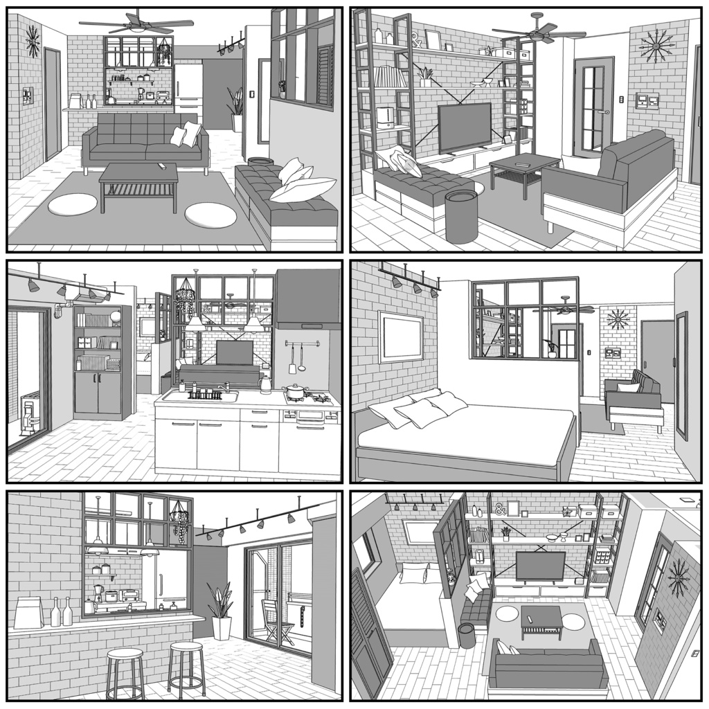 マンション一室 1R 20畳【クリスタ用素材】