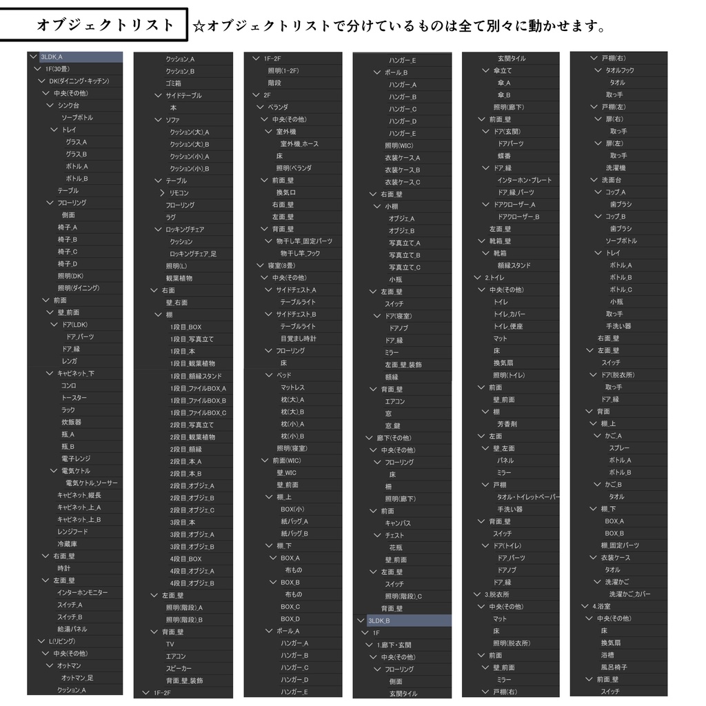 マンション一室 3LDK_30+4.5+6+8畳【クリスタ用素材】