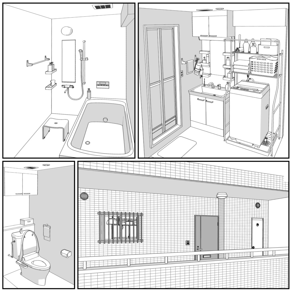 マンション一室 1DK_8+9畳【クリスタ用素材】