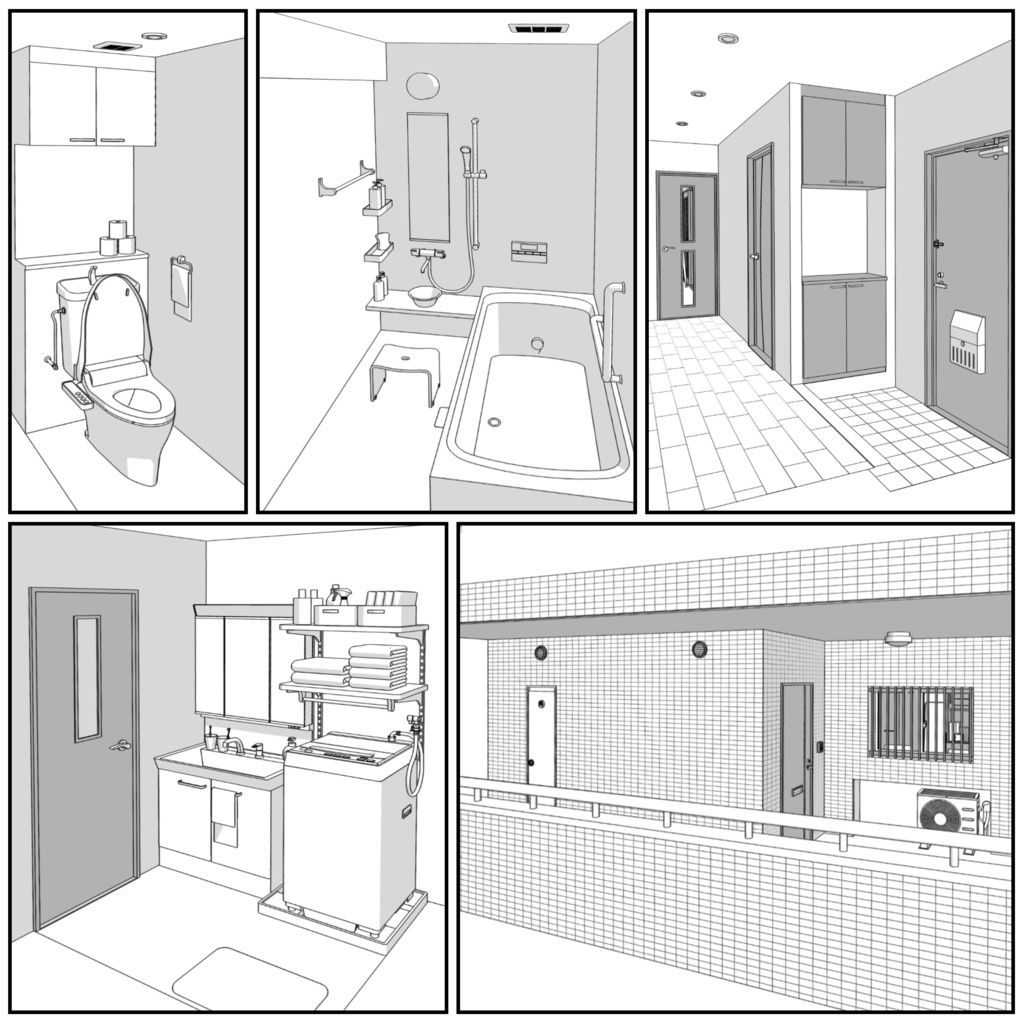 マンション一室 2DK_10.5+10+6畳【クリスタ用素材】