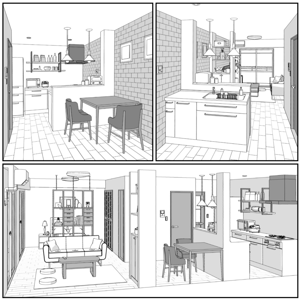 マンション一室 1R 22.5畳【クリスタ用素材】