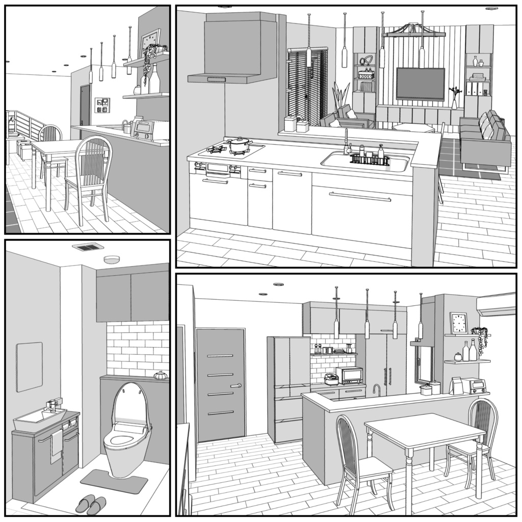 マンション一室 1R 30畳【クリスタ用素材】