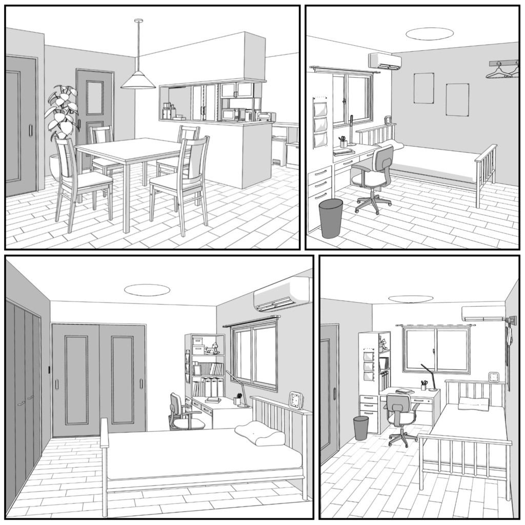 マンション一室 2LDK 20+8+5畳【クリスタ用素材】
