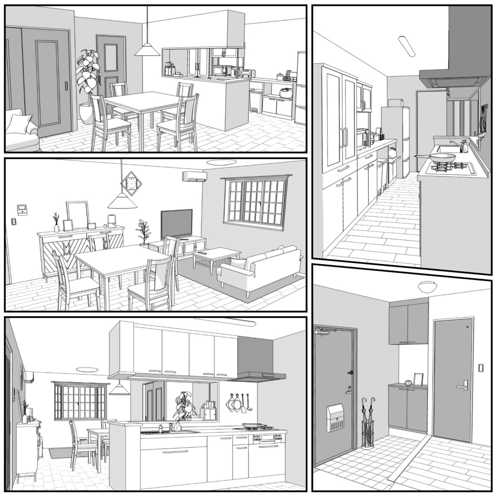 マンション一室 2LDK 20+8+5畳【クリスタ用素材】