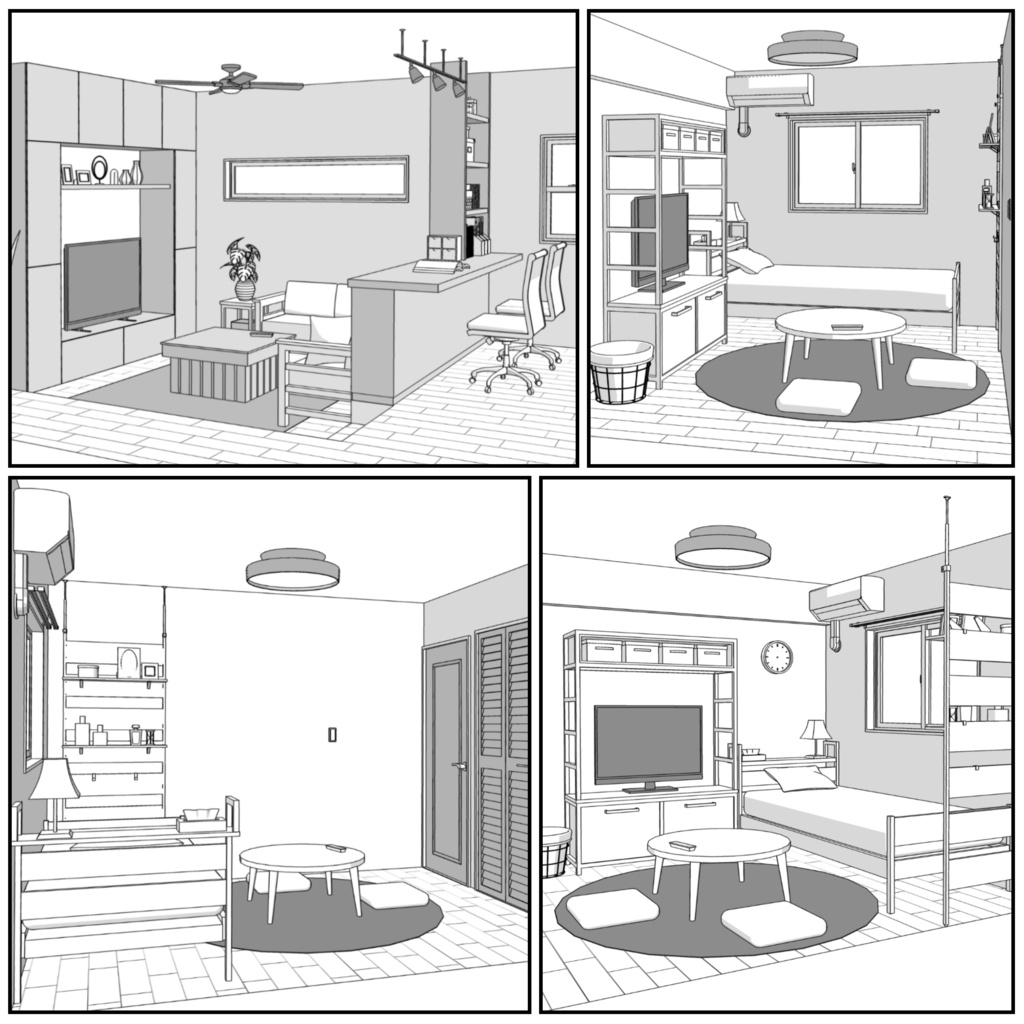 マンション一室 2LDK 24.5+8+6畳【クリスタ用素材】