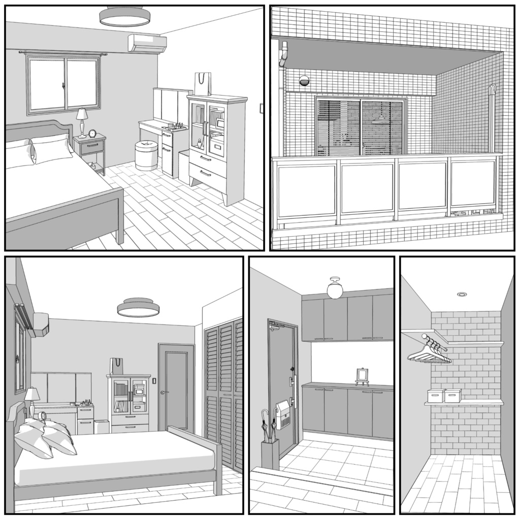 マンション一室 2LDK 24.5+8+6畳【クリスタ用素材】