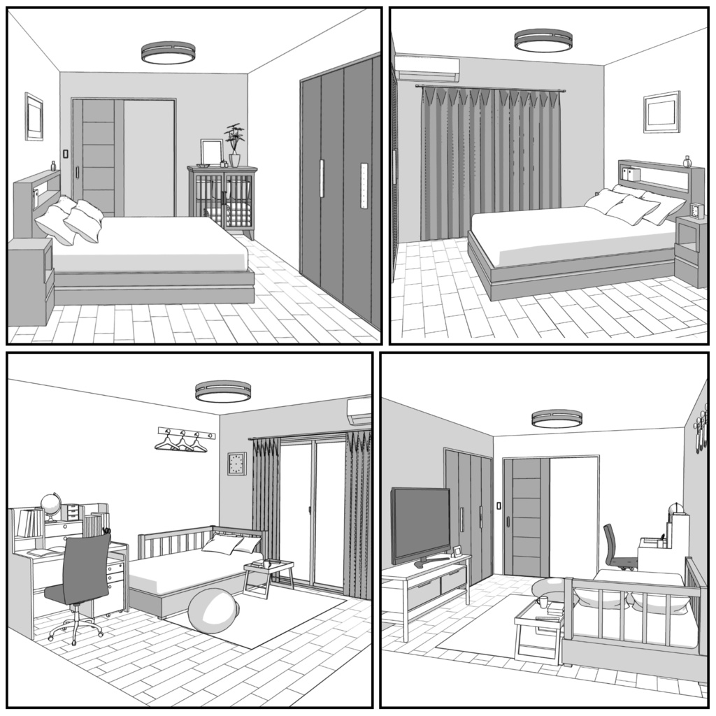 マンション一室 2LDK 27+7+7畳【クリスタ用素材】