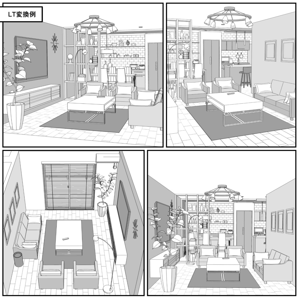 マンション一室 2LDK 27+7+7畳【クリスタ用素材】