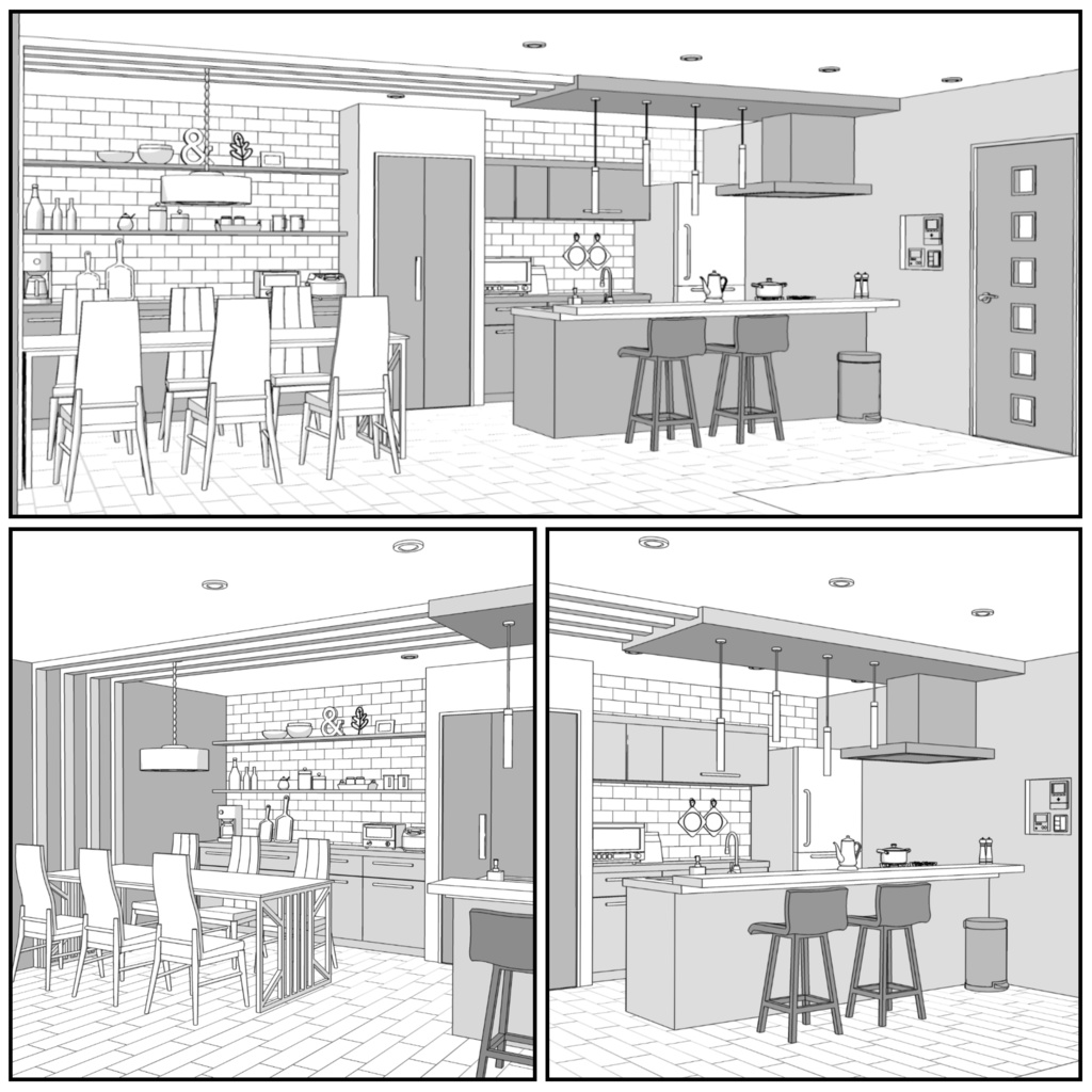 マンション一室 2LDK 27+7+7畳【クリスタ用素材】