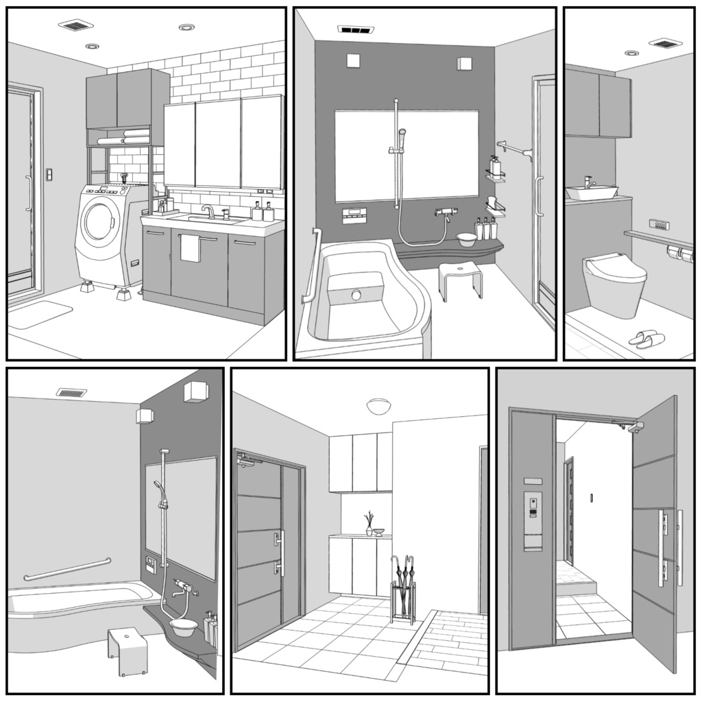 マンション一室 2LDK 27+7+7畳【クリスタ用素材】