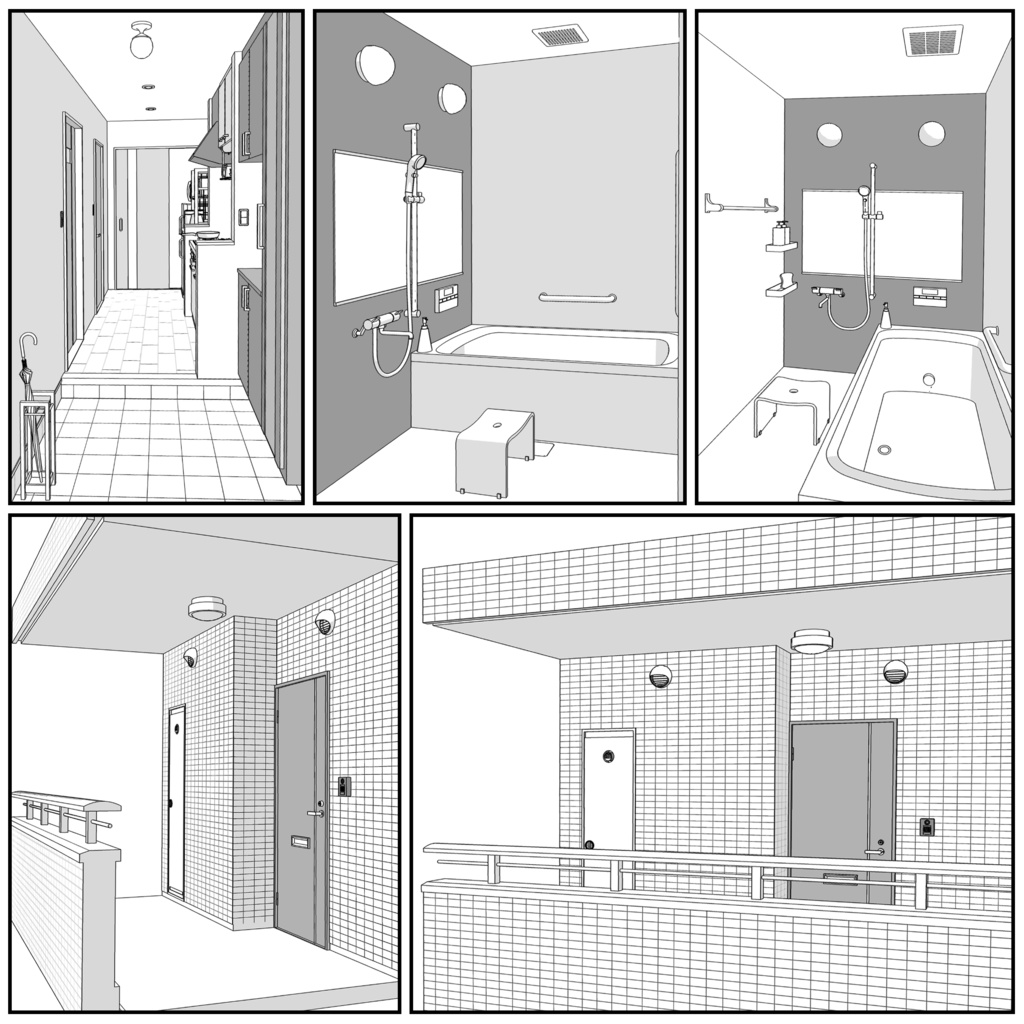 マンション一室 1K 10畳 tyapeB【クリスタ用素材】