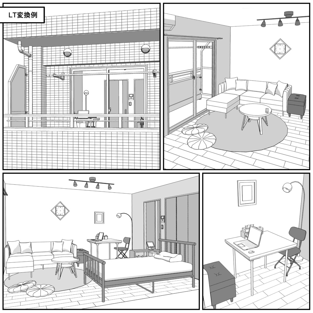 マンション一室 1K 10畳 tyapeB【クリスタ用素材】