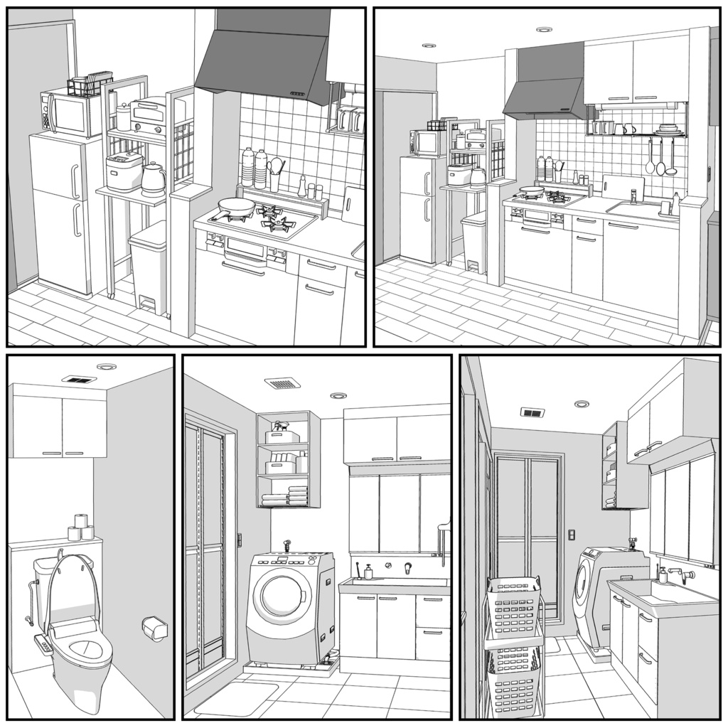 マンション一室 1K 10畳 tyapeB【クリスタ用素材】