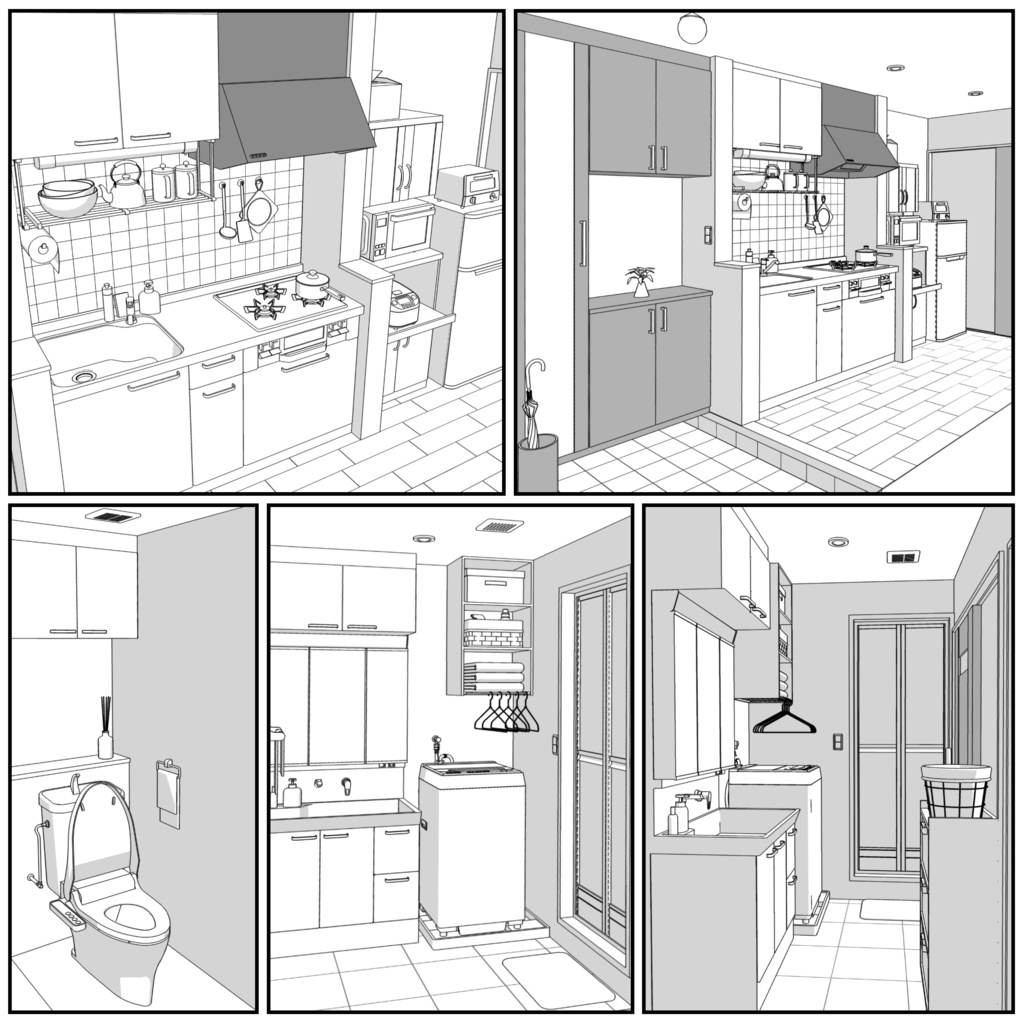 マンション一室 1K 10畳 tyapeA【クリスタ用素材】