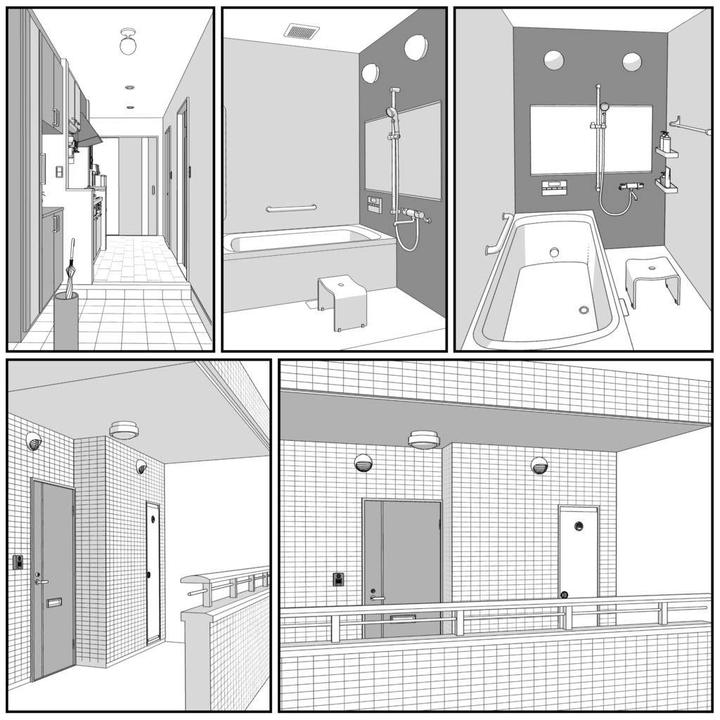 マンション一室 1K 10畳 tyapeA【クリスタ用素材】