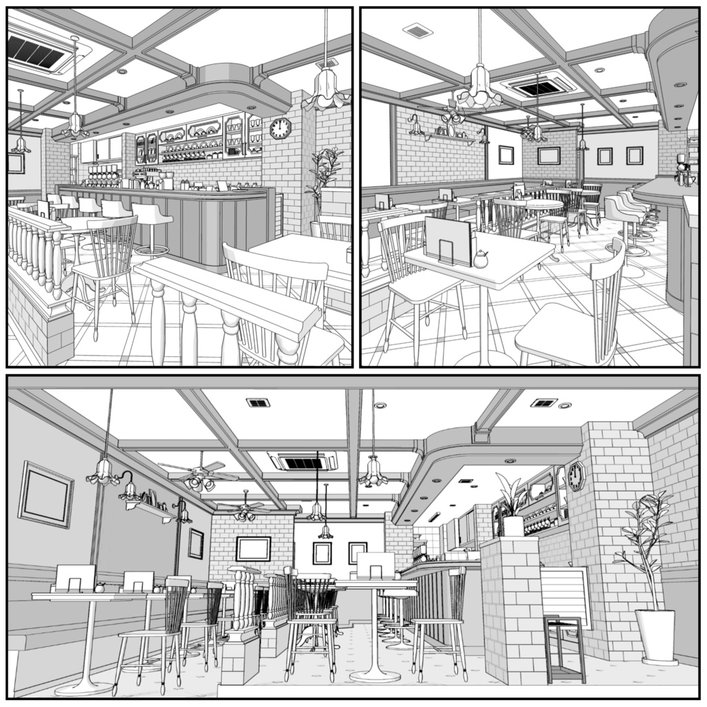 レトロな喫茶店【クリスタ用素材】