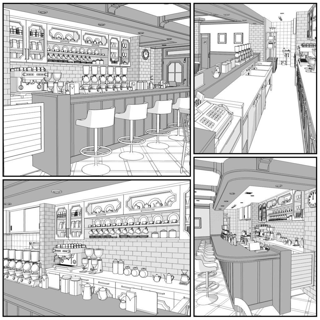 レトロな喫茶店【クリスタ用素材】