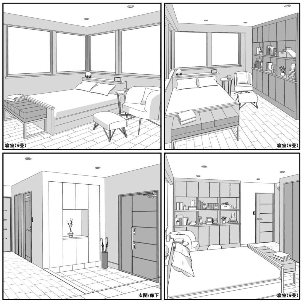 マンション一室 4LDK_37畳+4部屋【クリスタ用素材】