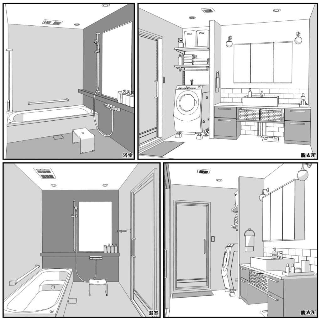 マンション一室 4LDK_37畳+4部屋【クリスタ用素材】