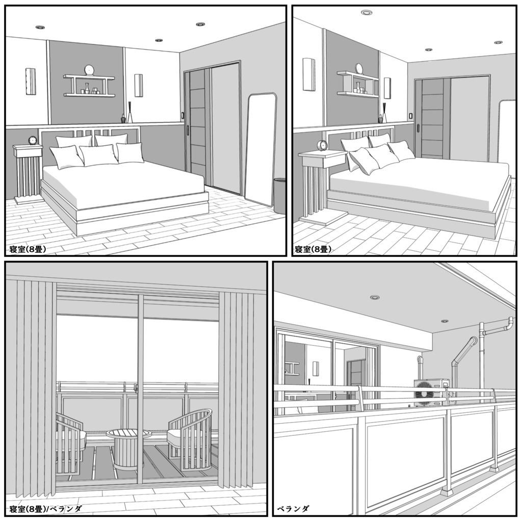 マンション一室 4LDK_37畳+4部屋【クリスタ用素材】
