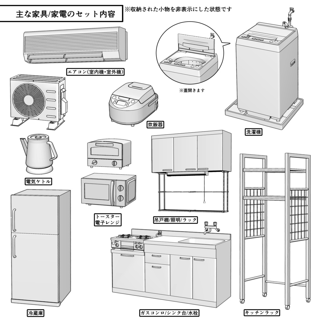 レトロな木造アパート一室 1K(8畳)typeA【クリスタ用素材】