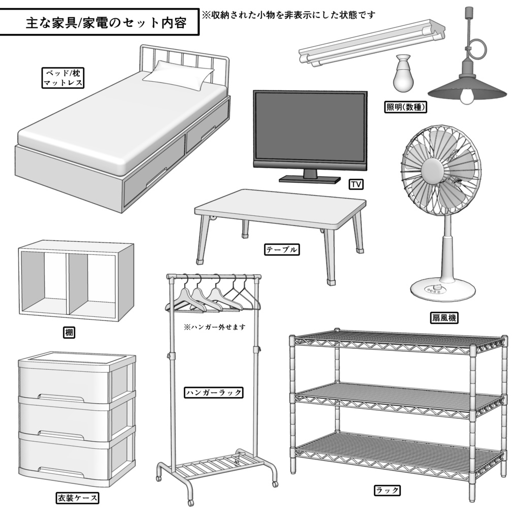 レトロな木造アパート一室 1K(8畳)typeA【クリスタ用素材】