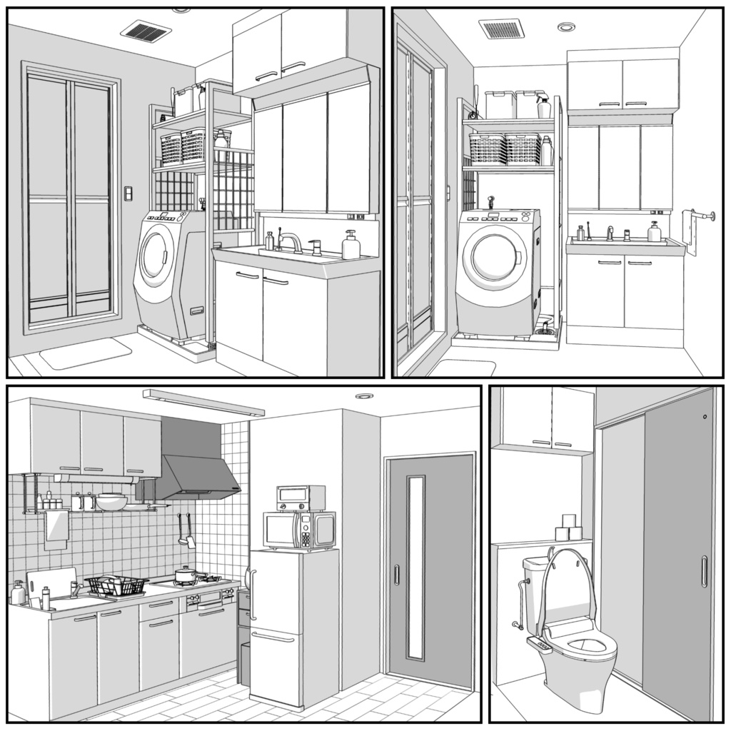マンション一室 1K 9畳 tyapeA【クリスタ用素材】