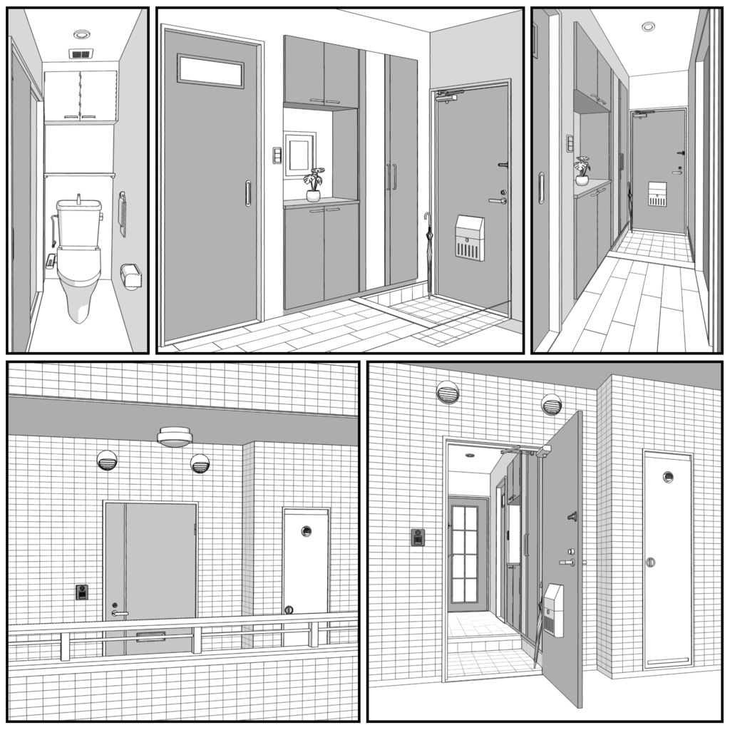 マンション一室 1R 12畳 typeA【クリスタ用素材】