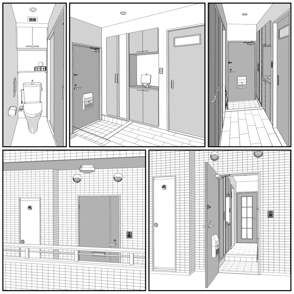 マンション一室 1R 12畳 typeB【クリスタ用素材】