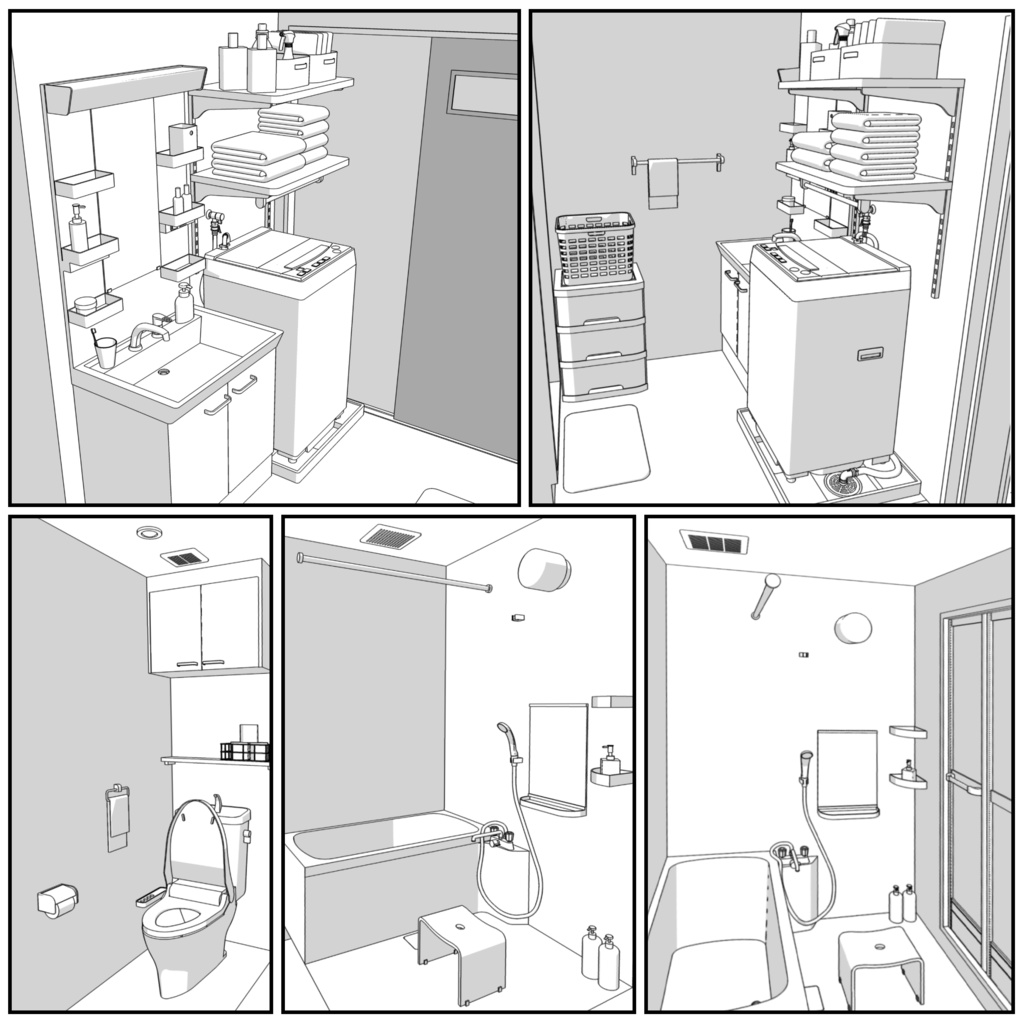 マンション一室 1R 12畳 typeB【クリスタ用素材】