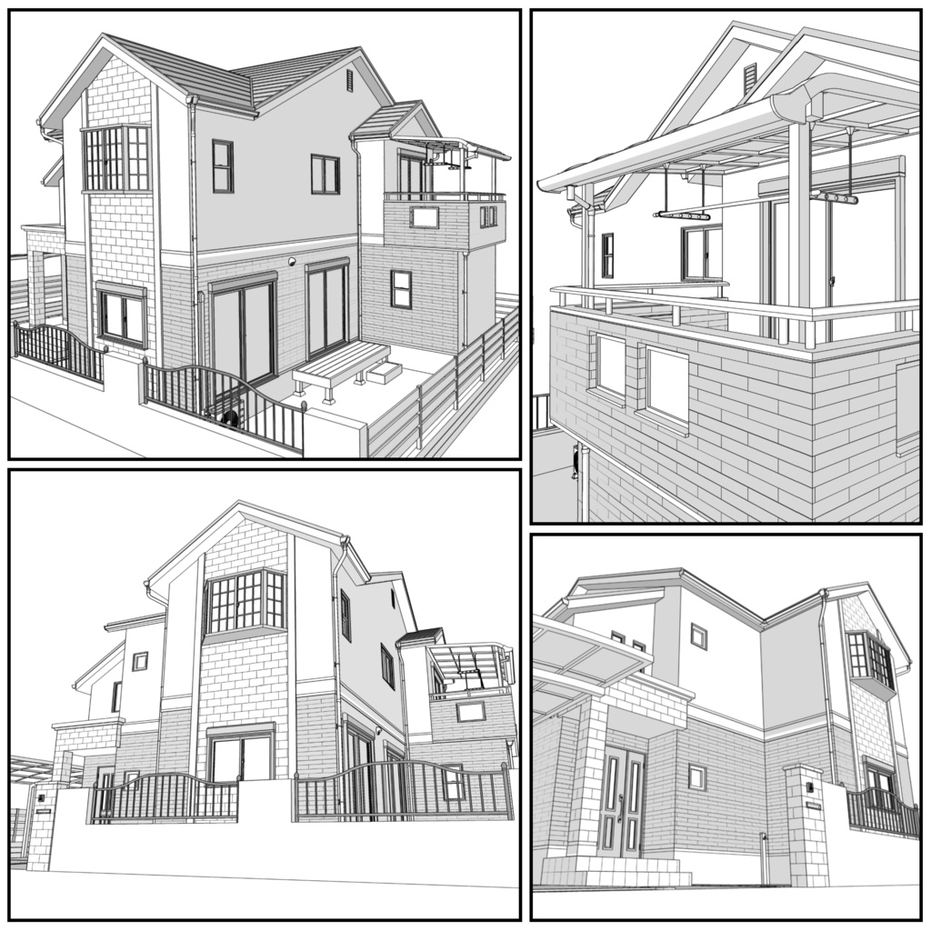 一戸建て(外観のみ)05【クリスタ用素材】