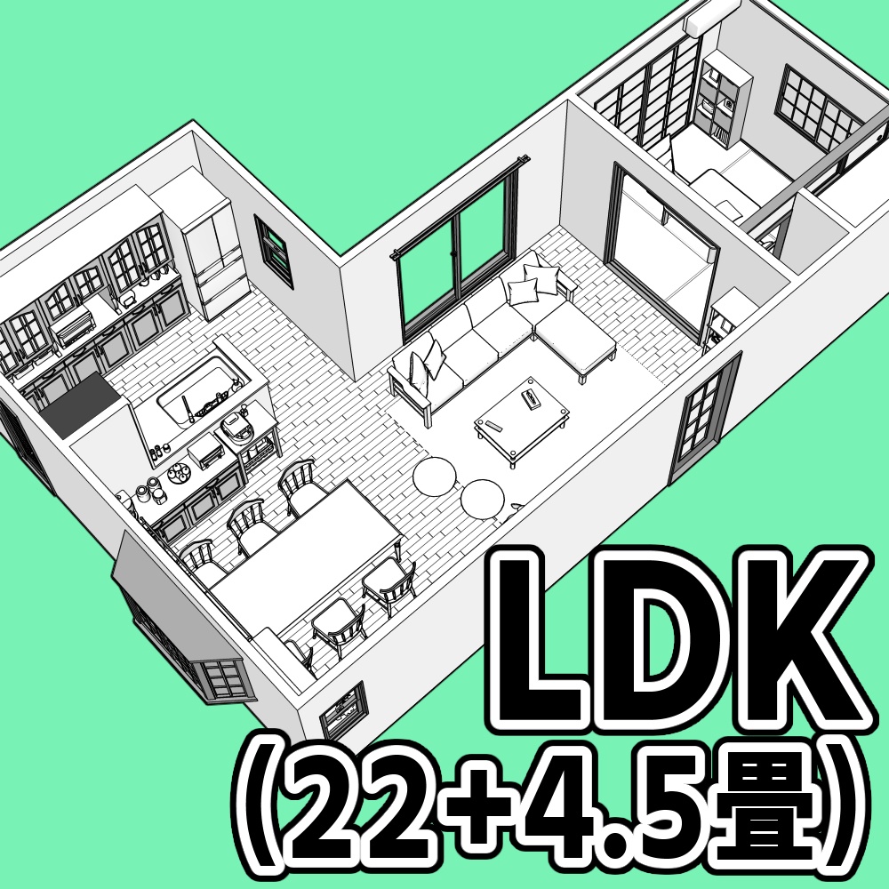 LDK(22+4.5畳)【クリスタ用素材】